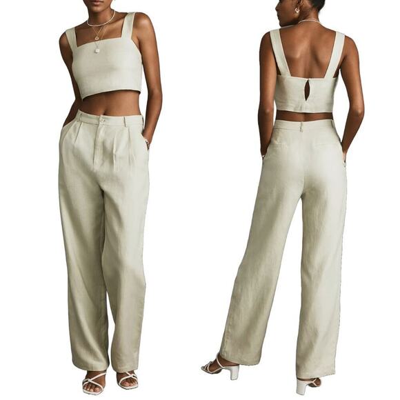 Reformation Pants - Reformation Linen Oliva 2 Piece Set Size 12 Beige Oatmeal NEW